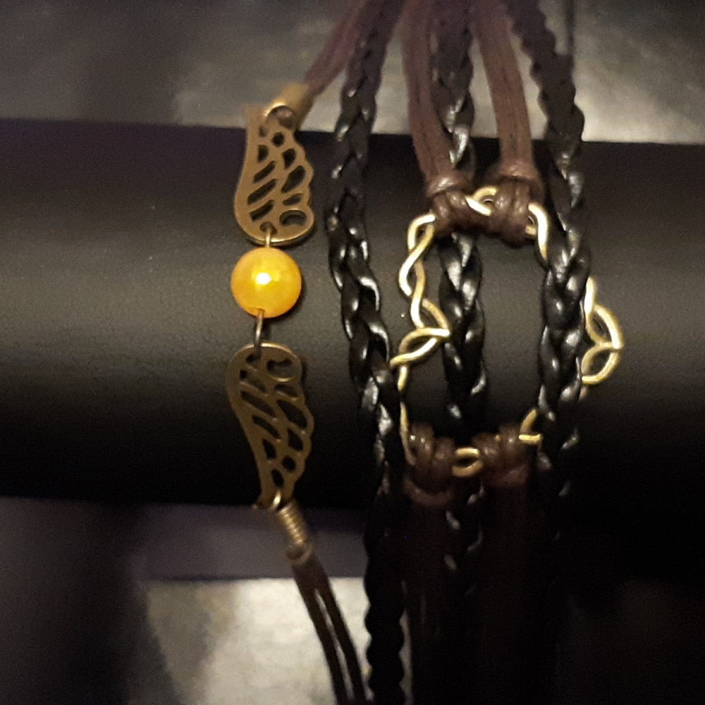 🎉3 for $15🎉NWT Black and Brown leather bracelete with bronze accents